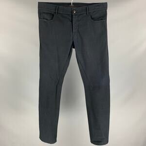 RICK OWENS Size L Black Textured Cotton Button Fly Casual Pants